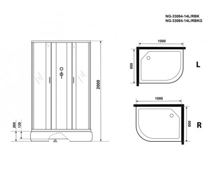 Душевая кабина Niagara NG-33084-14LBKG 100х80 см, с матовыми стеклами, левосторонняя