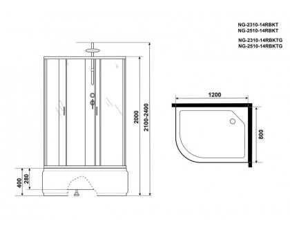 Душевая кабина Niagara NG-2510-14RBKT 120х80 см, с тонированными стеклами, правосторонняя