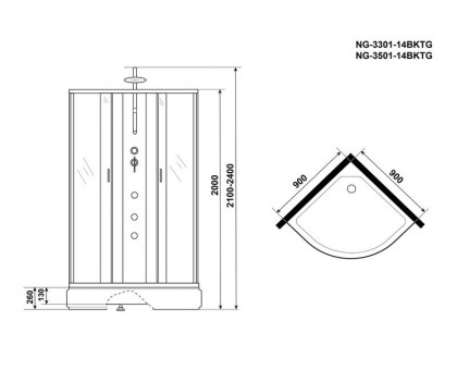 Душевая кабина Niagara NG-3501-14BKTG 90х90 см, с тонированными стеклами