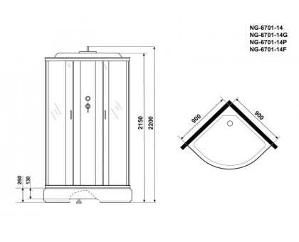 Душевая кабина Niagara NG-6701-14G 90х90 см, с прозрачными стеклами