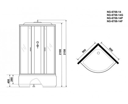 Душевая кабина Niagara NG-6708-14G 90х90 см, с прозрачными стеклами