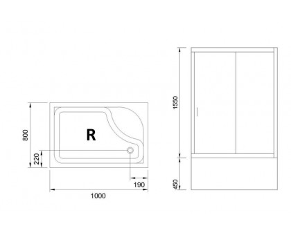 Душевой уголок Royal Bath RB 8100BP-T 100х80 см, с прозрачными стеклами, правосторонний